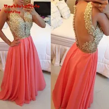 Evening Dress Custom made Long Gold Appliques Cheap Party women vestido longo 2017 robe de soiree brazil retail Dresses