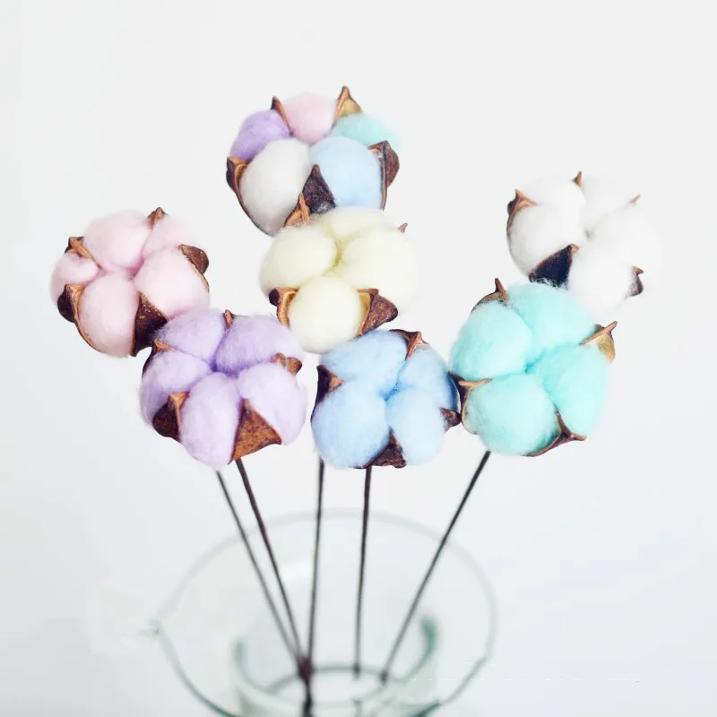 

Handmade Cotton Flower Natural Dried Floral Colorful Cotton Branch Flower DIY Wedding Decoration Home Party Office Decor 190514