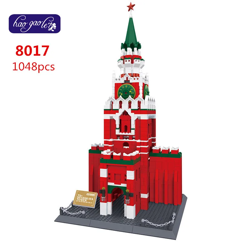 

Free Shipping 8017 3D DIY 1048PCS large Building block sets educational blocks toys famous building Spasskaya Tower Moscow