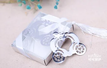 

lastest fashion new silver metal bookmarks bookmark pumpkin carriage fringe silk tassel box for Wedding Party Gift
