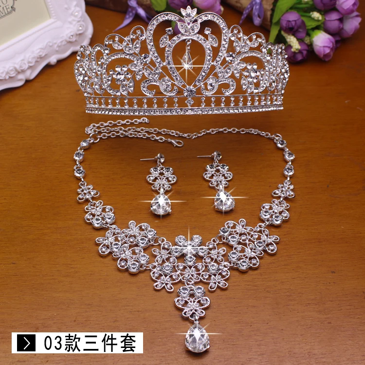   Classic White Water drop Bridal NecklaceEarrings 3 Crystal Women Wedding jewelry set  (3)