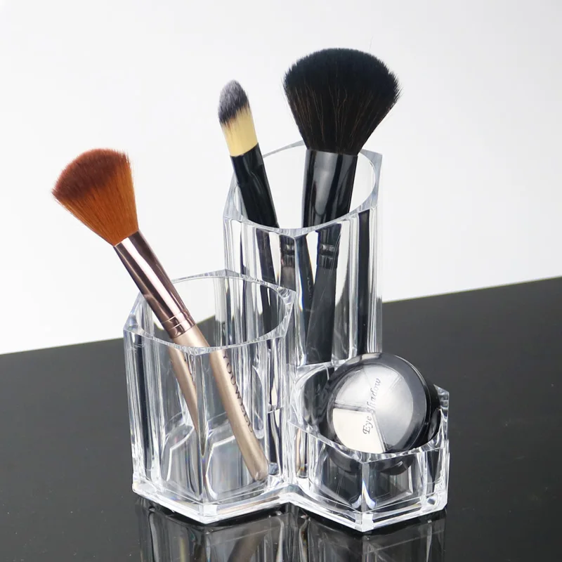 

Acrylic 3 Slot Cosmetic Brush Holder Makeup Organizer Clear Make Up Brush Storage Rack Desk Pen Pencil Organizer Brush Organizer