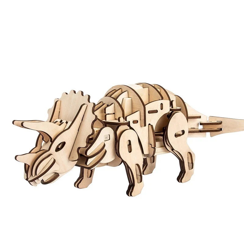 

Robotime Amazing Quality Sound Light Remote Control Toy Walking Triceratops Wooden Dinosaur Assembly RC Animal D400