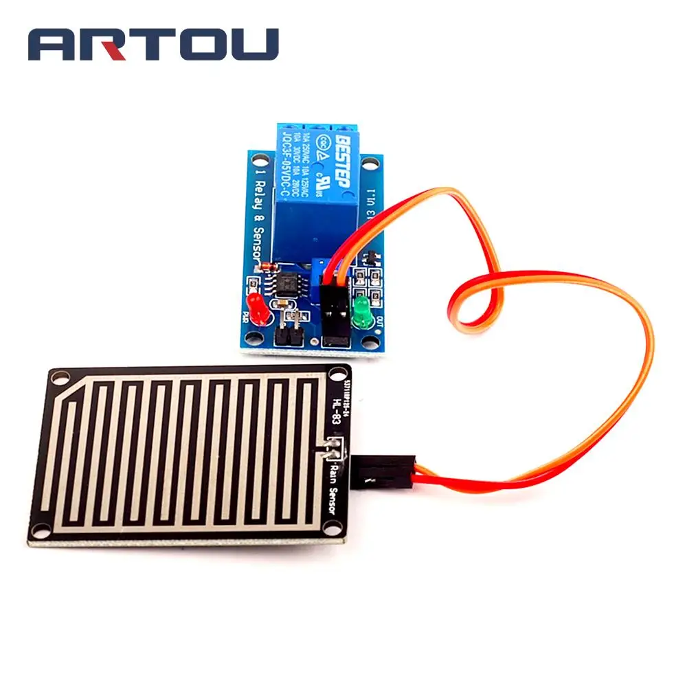 Módulo de controle de gotas de chuva, 5v 12v módulo de relé para arduino folheado umidade m35 monitor de clima