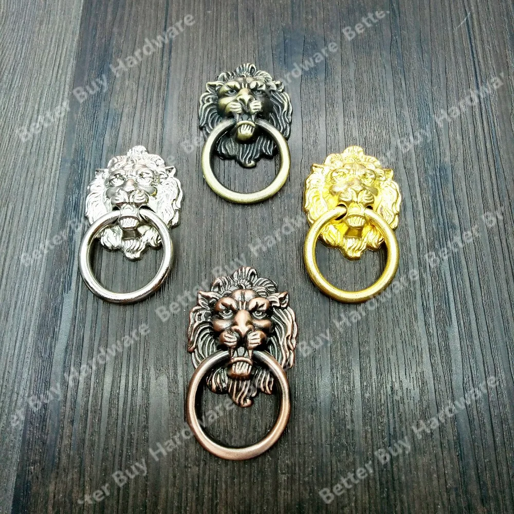 Single Hole Antique Brass Ring Handles Vintage Bronze Metal Lion