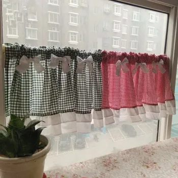 

Korean Style Lattice Bow Cotton Coffee Curtain Home Decorative Multi-function Partition curtain 40*150cm Green/Red