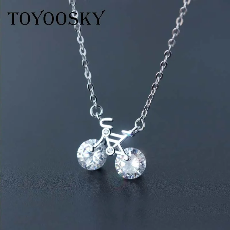 

Real. 925 Sterling Silver bicycle cycle Necklace Pendant Bike with clear Round Rolo Chain Sterling-Silver-Jewelry 2017 New