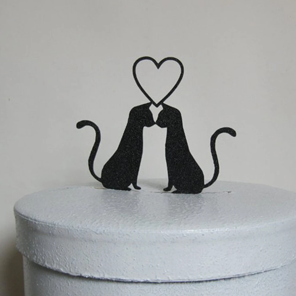 Wedding Cake Topper, Two Cats with heart Silhouette cake topper,Two Cats Kiss in Love wedding cake topper Decor Supplies