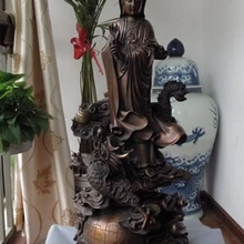 Xd 003119 Китайский Бронзовый Медный Буддизм Гуаньинь Бодхисаттва гуань-Инь Ездить на Dragon Глобус