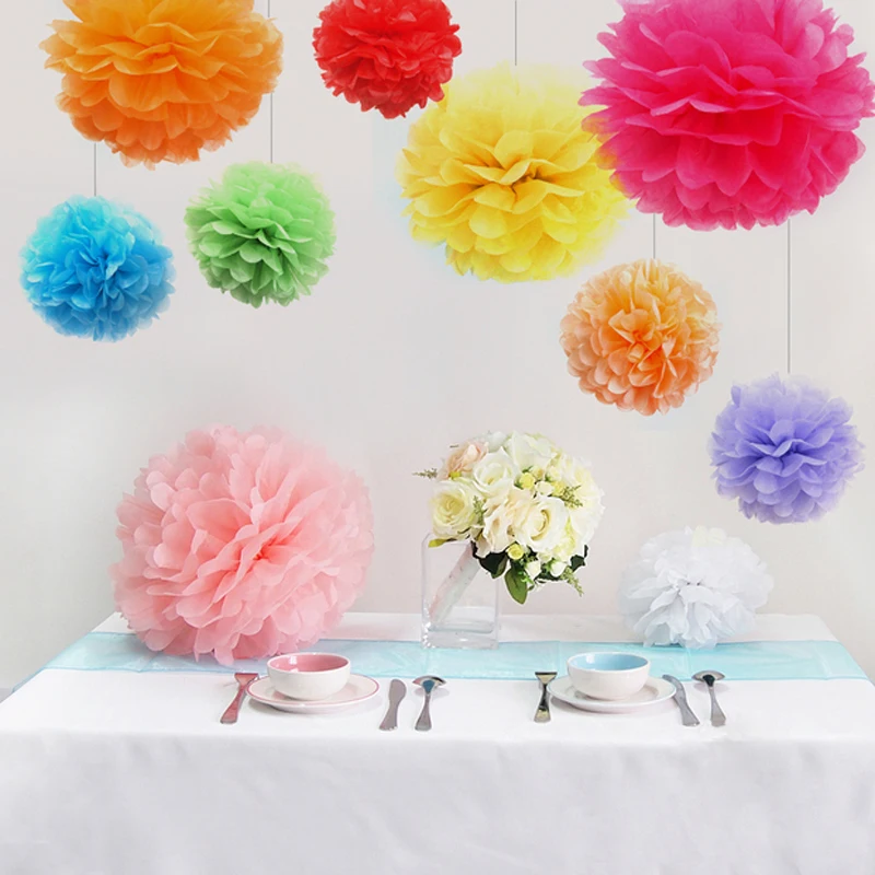 

New 5pcs/lot 10''(25cm) Tissue Paper Pom Poms Paper Flowers Ball pompom Wedding Birthday Decoration Christmas Party supplies