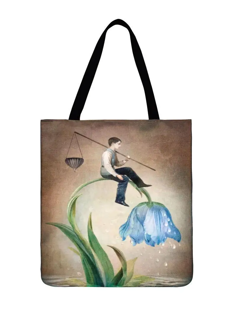 Женская сумка на плечо dream girl с принтом, сумка-тоут, повседневная сумка из льняной ткани, Модная складная сумка для покупок, пляжная сумка для улицы - Цвет: 10