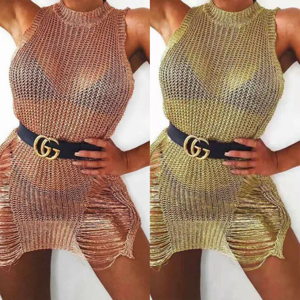 

Hirigin 2019 Brand New Women Ladies Mesh Sheer Mini Beach Dress Bikini Cover Up Sarong Summer Wear Swimwear Swimming Party Night