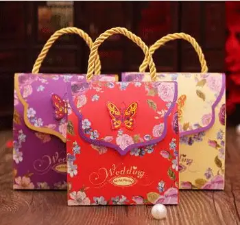 

Free shipping S and L size red purple beige flower handbag wedding sweet box , 150pcs/lot , DC20