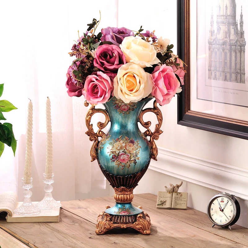 #^Special Price European luxury American retro flower vase binaural air floral flower vase decoration set simulation