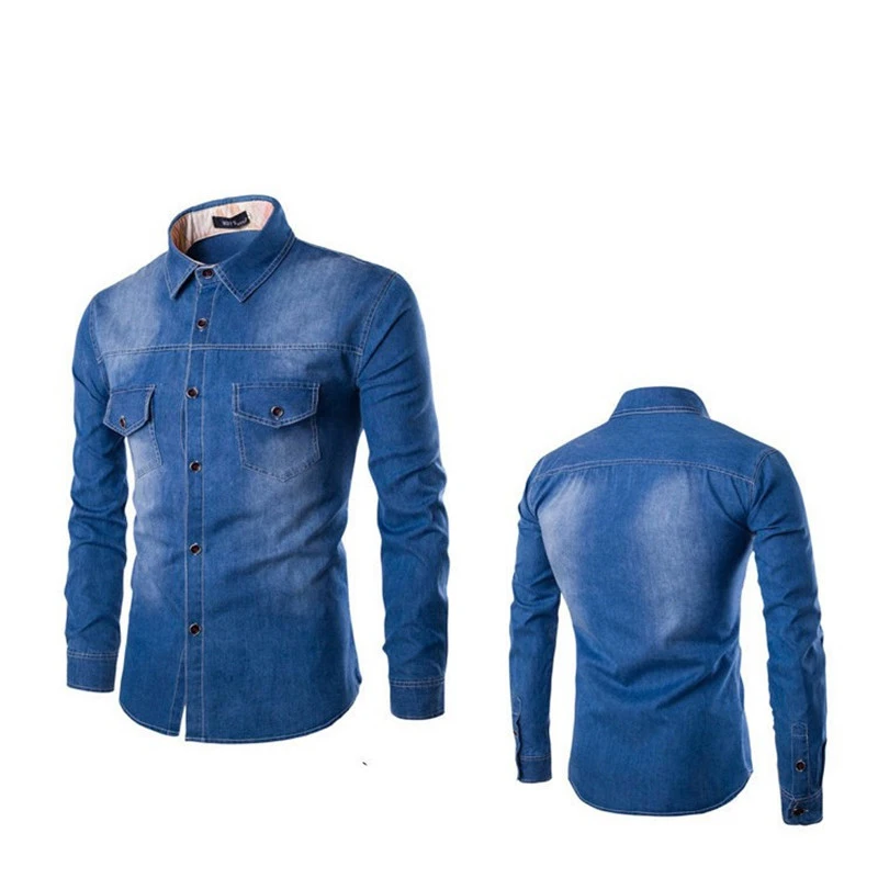 Новая мужская модная джинсовая рубашка с длинными рукавами, плюс размер, хлопковые джинсы, приталенная рубашка с длинными рукавами, мужские топы с двумя карманами, одежда M-6XL - Цвет: FG55 B
