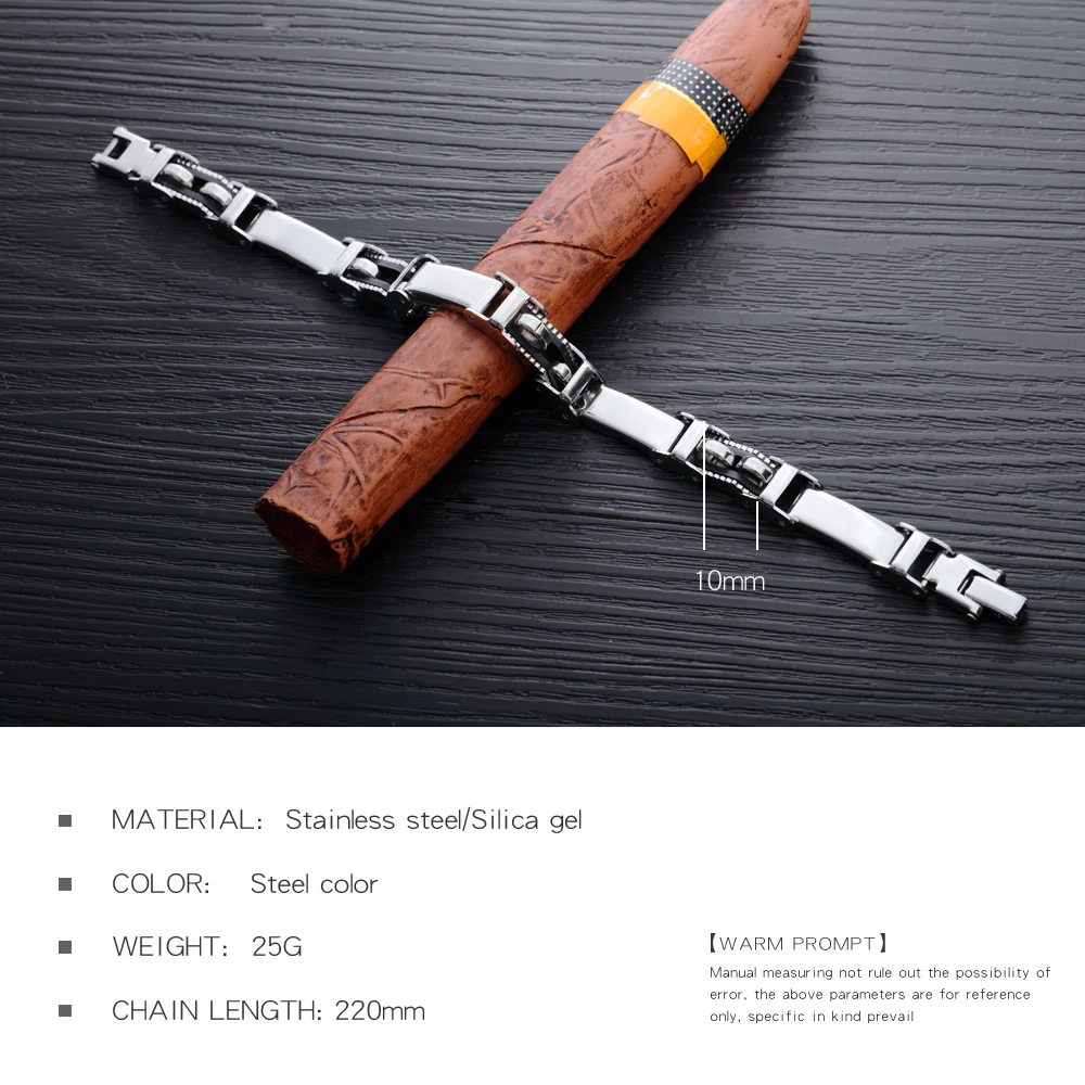Fate Love Stainless Steel/Silicone Gel Cycling Bracelet Hight Polishing Gear Wheel Punk Style For Men FL958 220mm