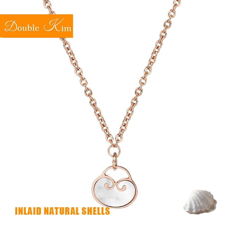 

Chinese Peace Lock Pendant Necklace Stainless Steel Chain Necklace Inlaid Shells Natural Fashion Jewelry Birthday Romantic Gift