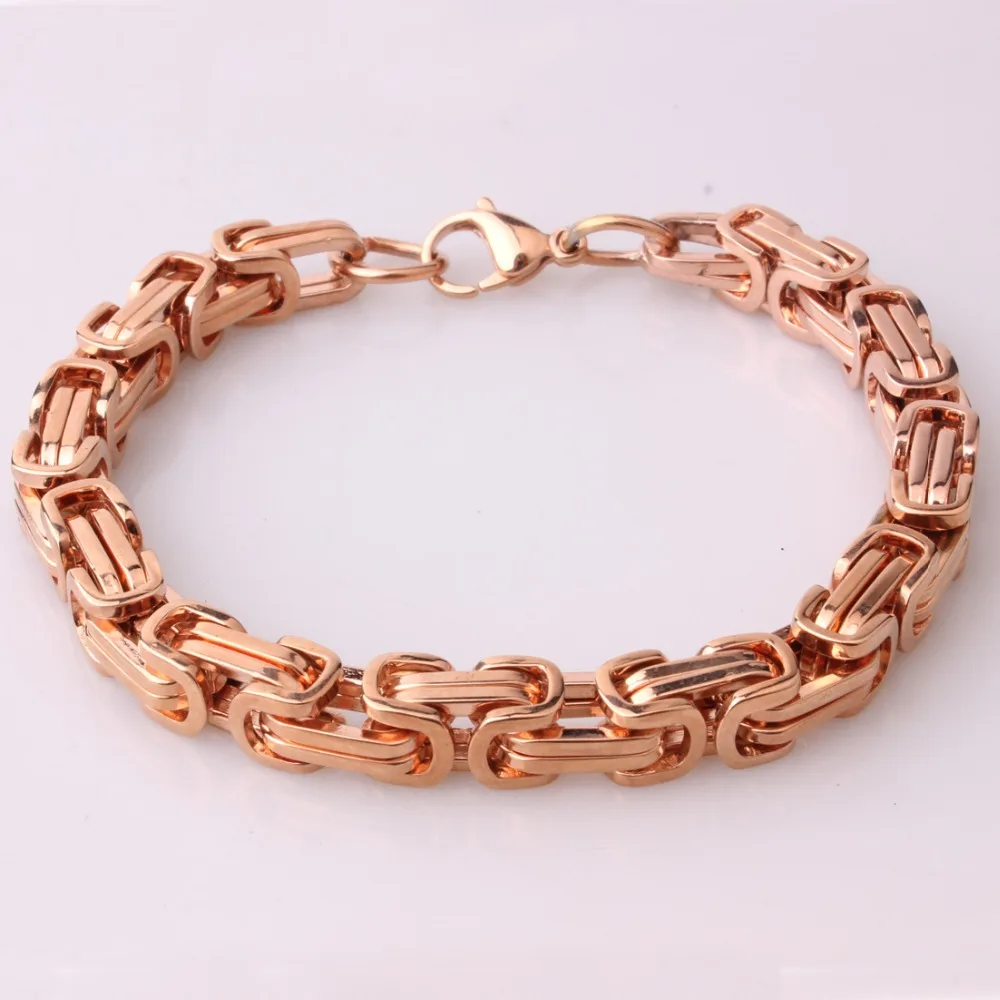 

4/6/8mm 7-11inch Hot Sale Stainless Steel Trendy Rose Gold Handmade Byzantine Link Chain Mens Womens Bracelet Wristband Jewelry