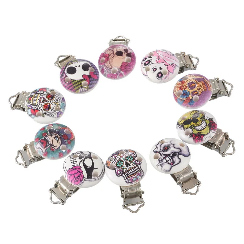 

5PCS Round Wooden Baby Infant Pacifier Soother Chain Holder Round Clips with Metal Holders Kids Feeding 4.4cm x 2.9cm