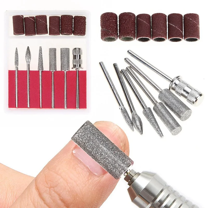 

6pcs/set Diamond Rotate Nail Drill Bits Electric Nail File Cuticle Cutter Tips Clean Burr Sander Manicure Nail Sanding Bands