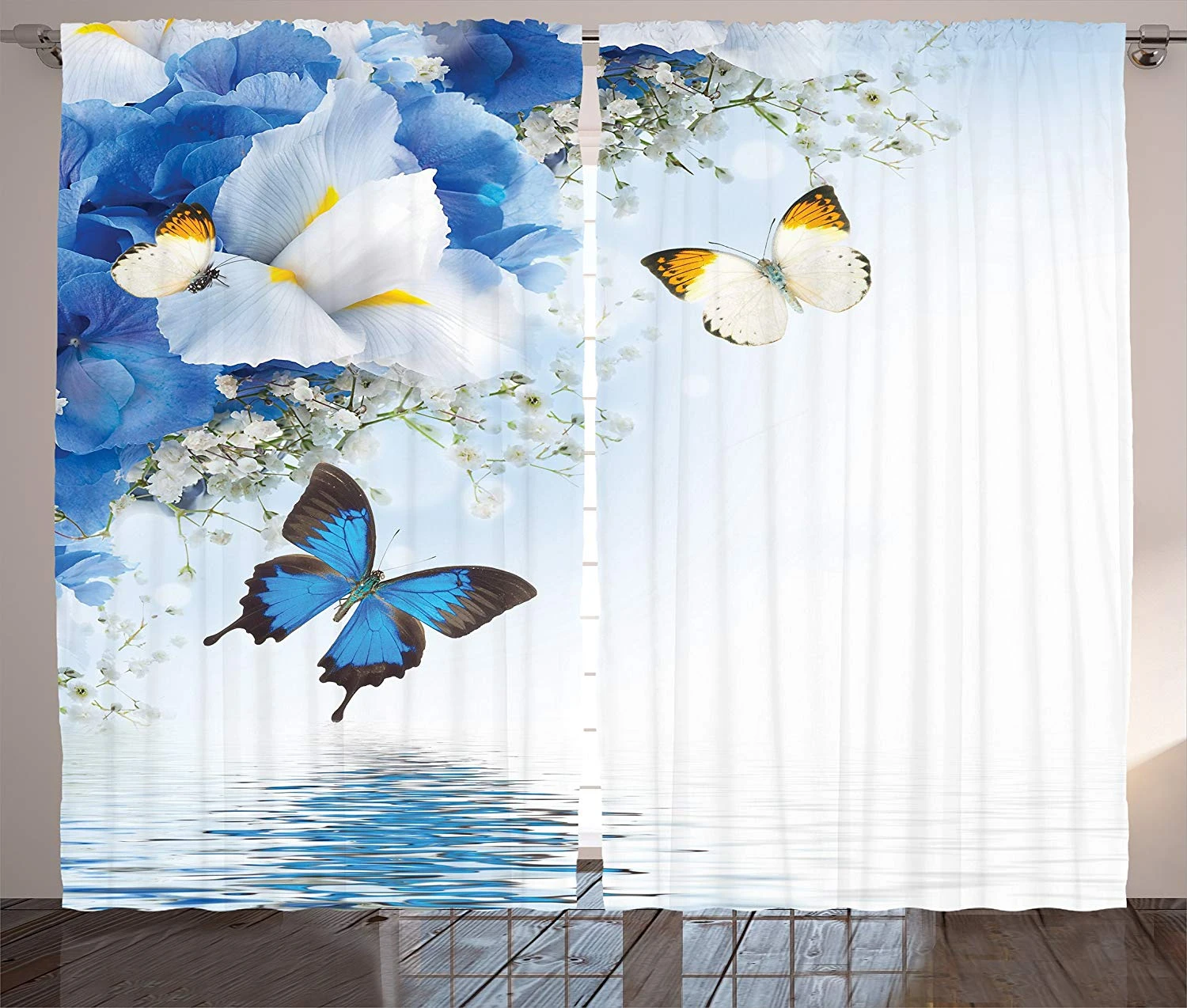 Cortinas florales para ventana, flores silvestres azules y blancas con  mariposas Monarch lirio terapia Zen Spa Art imprime sala de estar  dormitorio|Cortinas| - AliExpress