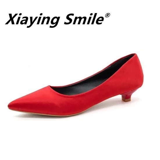 Xiaying Smile/Новинка года; Остроконечные Женские туфли на высоком каблуке с закрытым каблуком 3 см; туфли для профессиональной работы - Цвет: Красный