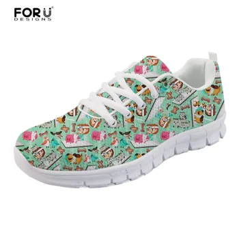 

FORUDESIGNS Cartoon Ladies Flats Shoes Fashion BUSY VET Nurse Pattern Walking Casual Women Sneaker Chaussures Femme Shoes Woman
