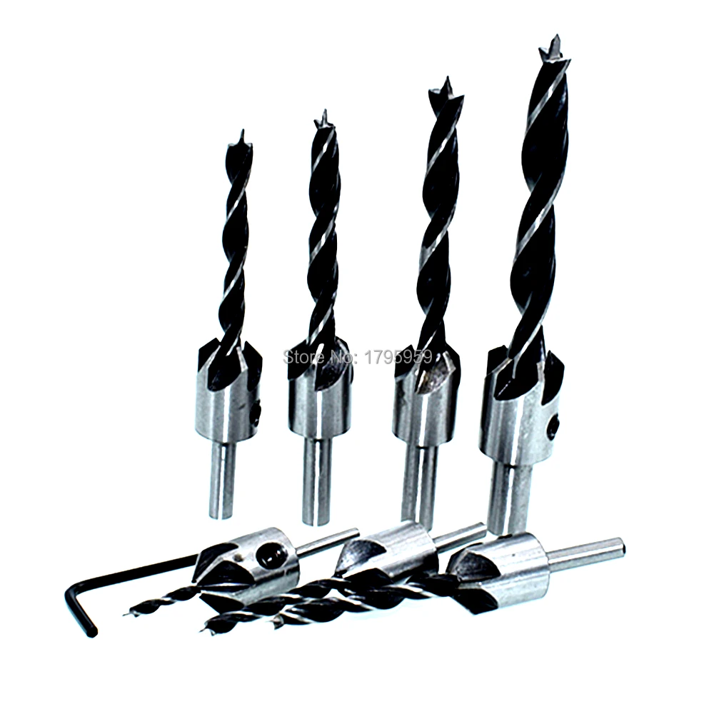 7pc Carpentry Reamer Woodworking Chamfer Drill Bit Set 3mm to 10mm HSS