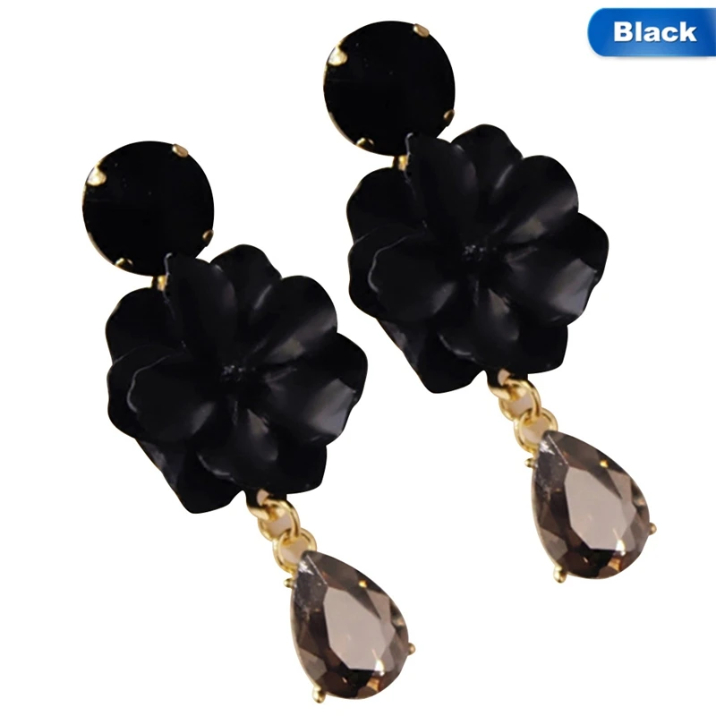 

Vintage Bohemia Natural Stone Black Crystal Big Earring For Women Fashion Jewelry Green Flower Dangle Drop Earrings Bijoux