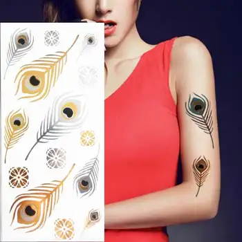 

1pcs Temporary Flash Tattoo Metalic Gold Tattoo Feather Orange Shape Flower Design tatuagem tatuaje Body