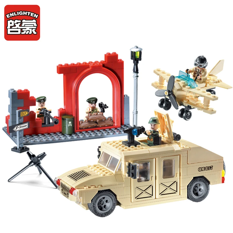 Beste ENLIGHTEN CombatsZone Militaire Hummer Truck Fighter Vliegtuig Hoofdkwartier Model Bouwstenen minifig Kids Bouw Speelgoed