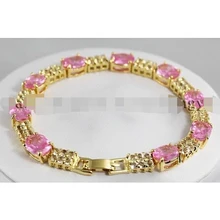 Красивая! Розовый Циркон Кристалл Браслет 7." ААА Класса^@^ GP стиль Изысканные jewe Благородный Натуральный камень