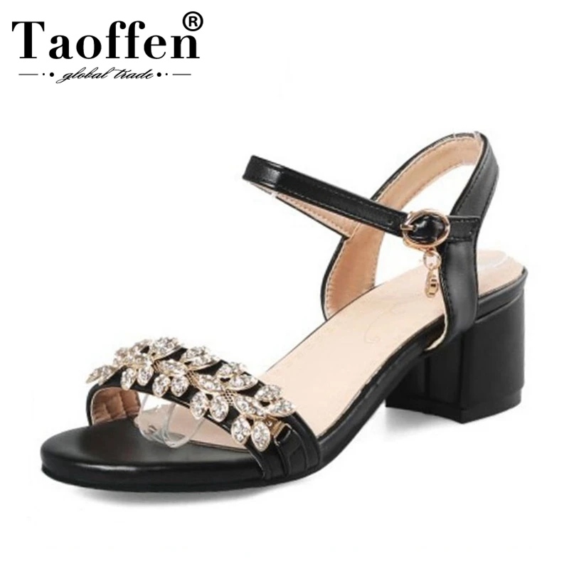 

TAOFFEN Size 31-52 Women Sandals Buckle Crystal Thick Heel Women Sandals Fashion Summer Shoes For Party Wedding Footwear