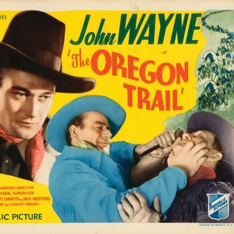 The Oregon Trail Lobbycard John Wayne (Left And Center) Harry Harvey (Right) 1936 Movie Poster Masterprint (28 x 22)