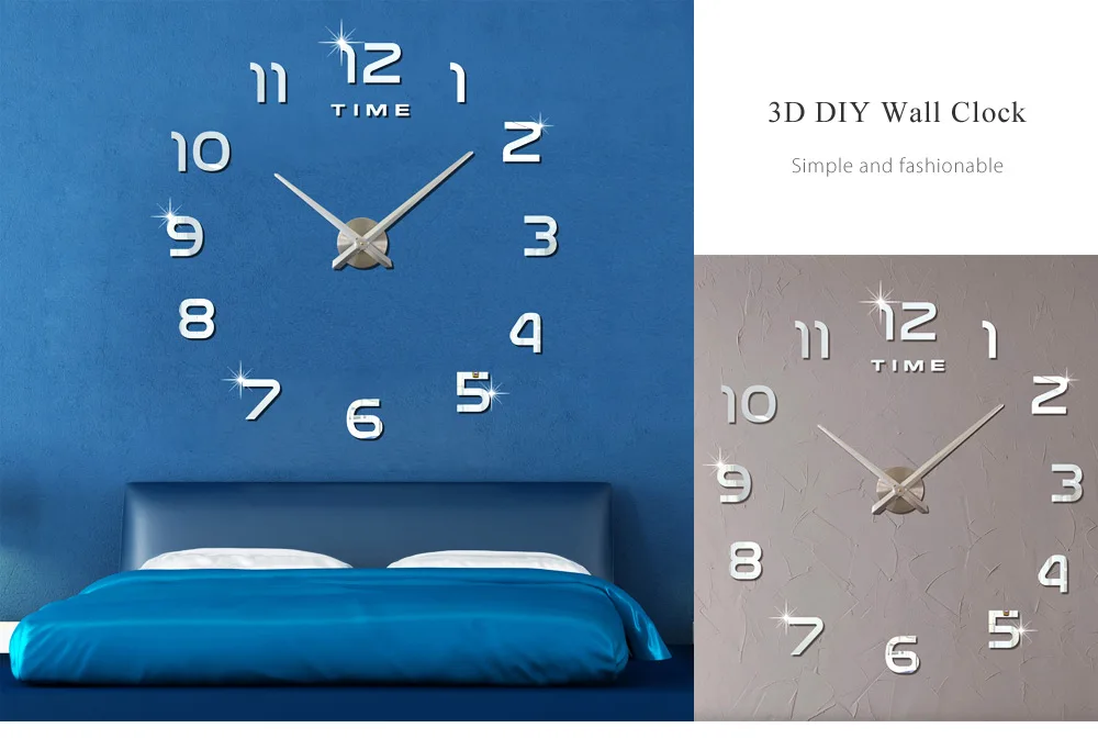 M.Sparkling 3D Mirror Effect Stickers Number Figure DIY Wall Clock