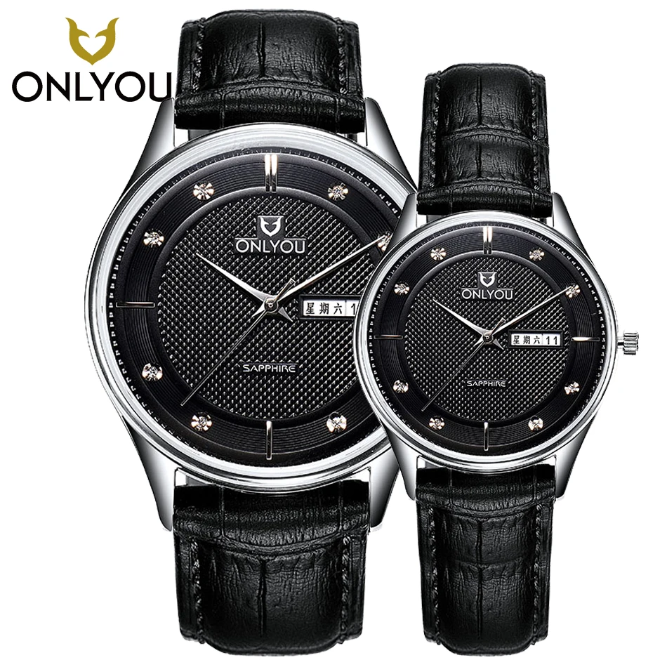 

ONLYOU New Fashion Black men Wristwatches Leather Watchband Lovers Watch Luxury Brand Simple Quartz Watches Women Clock montre
