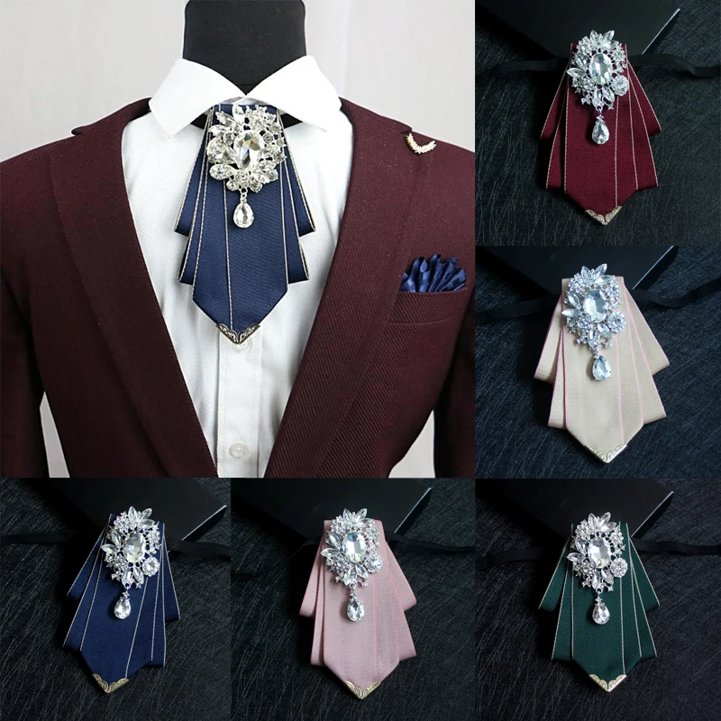 

New Vintage British Style Diamond Bow Tie for Men's Wedding Dress Groom Uniform Silk Ties Suit Shirt Collar Accessories