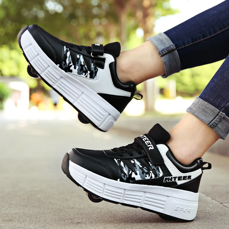 

New Adult Children's Roller Skates Shoes Boys and Girls Shoes Explosion Style Shoes with Wheels Invisible Button