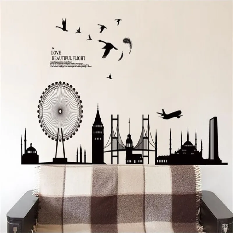 

Modern London City Building Wall Stickers Home Decoration For Living Room Background Decal Pvc Plane Mural Window Poster Rushed