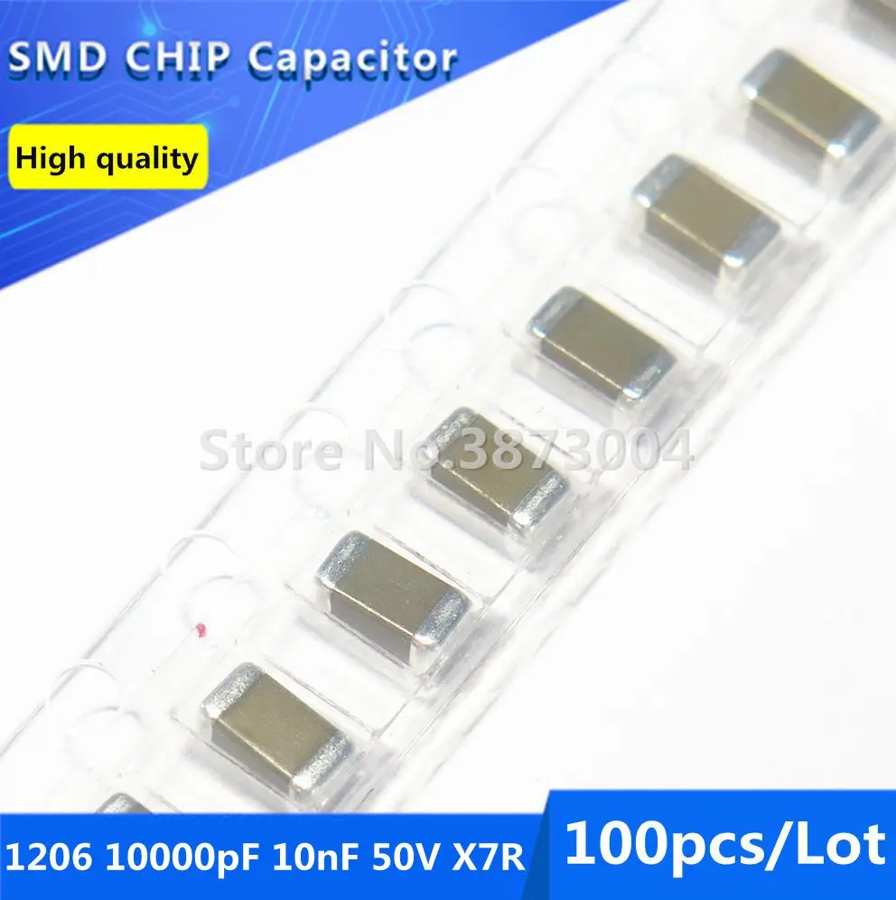100 шт. 1206 10000pF 10nF 0 01 мкФ 50V X7R 10% многослойный керамический конденсатор с чипом