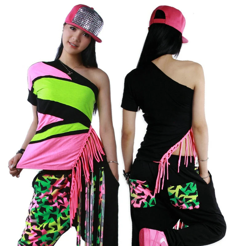 

New fashion apparel hip hop loose top dance female shirts wholesale costume Harajuku Women loose tassel t-shirt