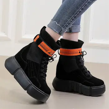

NAYIDUYUN New Women Shoes Genuine Leather Wedges Platform High Heels Party Pumps Lace Up Punk Fashion Sneakers Casual Shoes