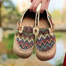 Модная женская обувь на плоской подошве для студентов, смешанных цветов, в полоску, ручной работы