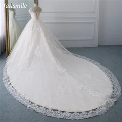 Fansmile Sequins Lace Beading Long Train Ball Gown Wedding Dress 2023 for Women Princess Bride Gown FSM-531T