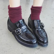 Vogue Rivets Oxfords Shoes For Women Pointed Toe Flats Shoes For Women Patent Leather Chic Buckle Women Shoes SWA0000