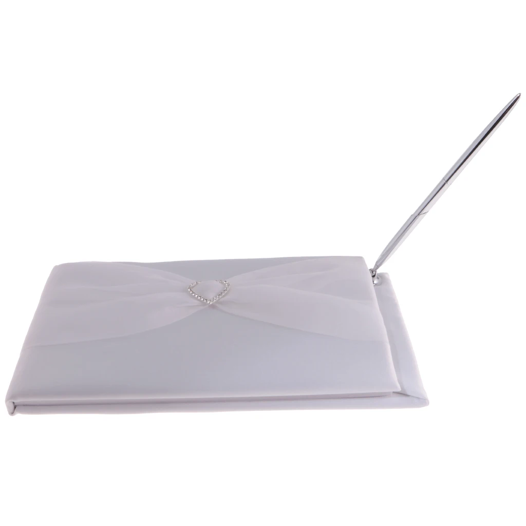 Wedding Party Reception Guestbook and Pen Set Tulle Crystal Sign Book for Party Wedding Meeting Supplies-White