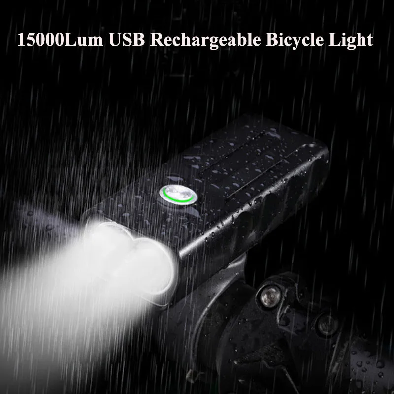 

15000Lum USB Rechargeable Built-In 5200mAh 3Modes Bicycle Light Waterproof Headlight Bike Accessories With Taillight 3/T6