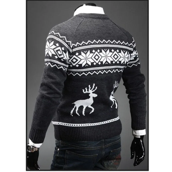 Мужской свитер модный мужской Рождественский свитер одежда английский стиль мужской свитер пуловеры с оленями свитер с рисунком «олени» тонкий круглый вырез Y