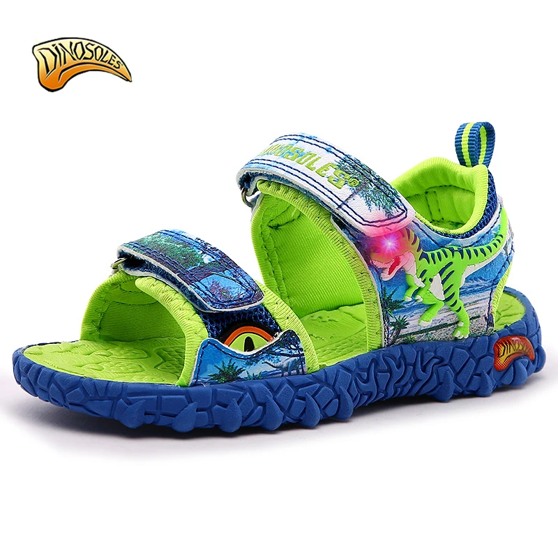 DINOSOLES Kids Boys Sandals 2019 Summer LED Light Beach Shoes Leather