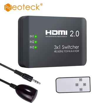 

Neoteck Support 4K/60Hz YUV 4:4:4 And HDR HDMI Hub 3 Port HDMI 2.0 Switcher 3X1 3 In 1 Out with IR Remote Switcher for Blu-ray